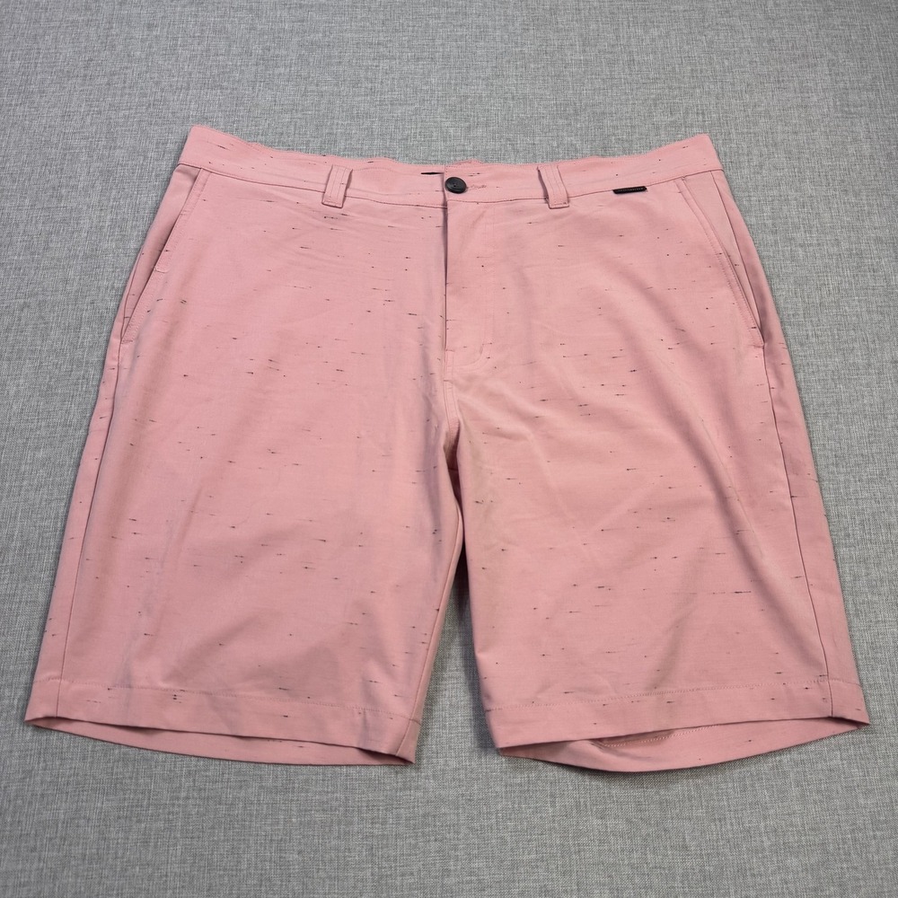 Travis Mathew Golf Chino Shorts Mens 36 Pink Polyester Cotton Spandex 10" Inseam